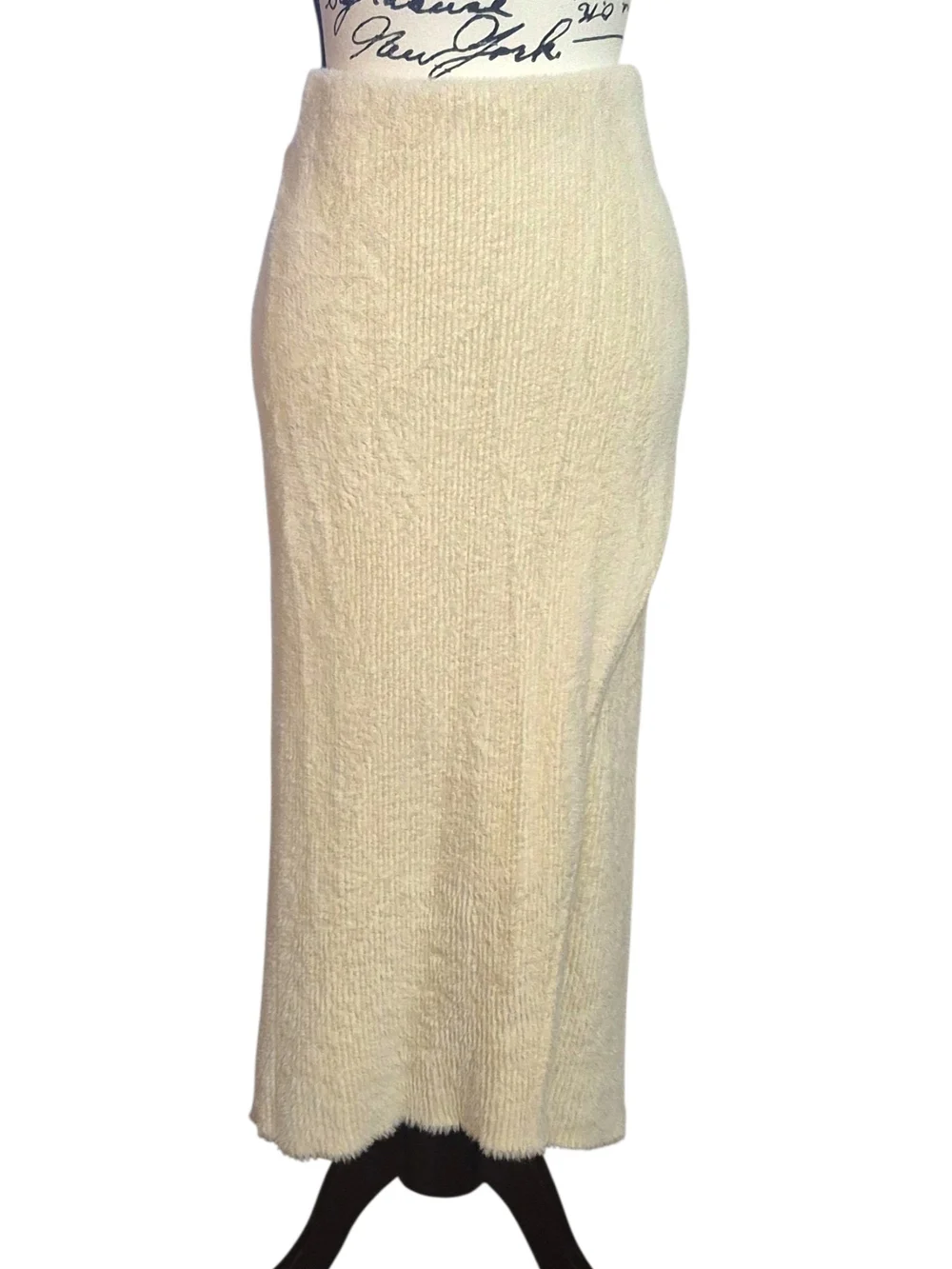 Express Fuzzy Fur Midi Ivory Pencil Skirt Sz L